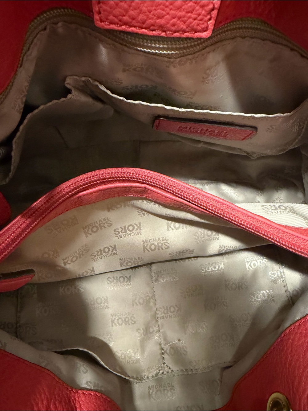 Michael Kors Salmon Pink Leather Chain Tote MK Logo Bag - Picture 9 of 10